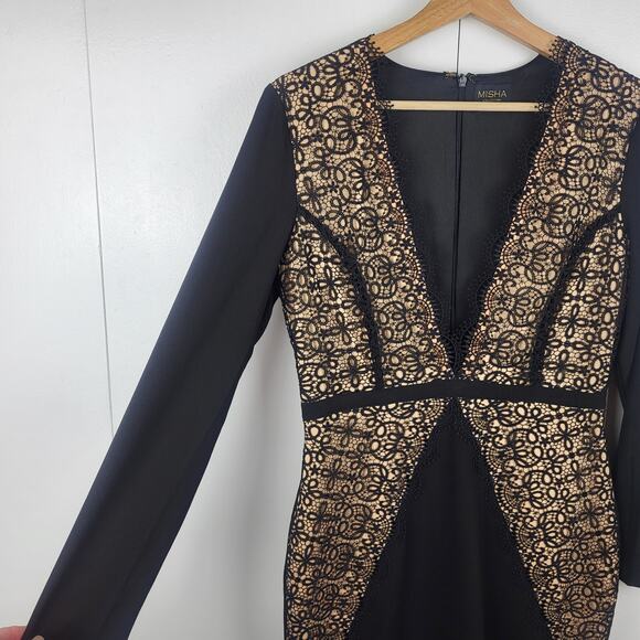 Misha Collection Paulina Scalloped Lace Trim Sheath Cocktail Mini Dress | M - Picture 6 of 13